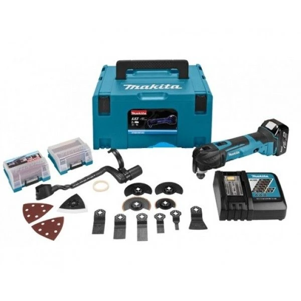 Makita DTM51RT1J3 18V Li-Ion Accu Multitool Set (1x 5.0Ah Accu) + 41 Delige Accessoireset In Mbox - Snelwissel 1 Makita DTM51RT1J3 18V Li-Ion Accu Multitool Set (1x 5.0Ah Accu) + 41 Delige Accessoireset In Mbox - Snelwissel