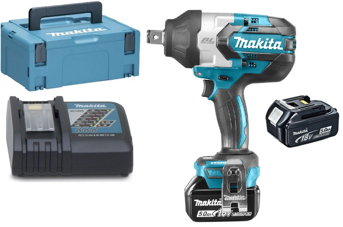 Makita DTW1001RTJ 18V Li-Ion Accu Slagmoersleutel Set (2x 5.0Ah Accu) In Mbox - 1050Nm - 3/4" - Koolborstelloos 1 Makita DTW1001RTJ 18V Li-Ion Accu Slagmoersleutel Set (2x 5.0Ah Accu) In Mbox - 1050Nm - 3/4" - Koolborstelloos